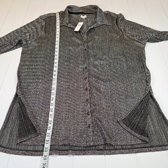 Anthropologie Pilcro Size 2X Metallic Buttondown Tunic Blouse Black Silver NWT - Picture 12 of 12